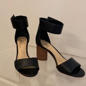 Vince Camuto Black Leather Ankle Strap Heels
